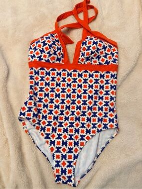 Boden Women's Floral One-Piece Swimsuit in Navy and Orange